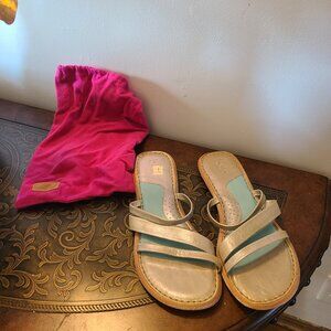 Bolo Sz 10 / 42 M/W NEW VTG Slip On Leather Sandals Silver Open Toe Flats B.O.C